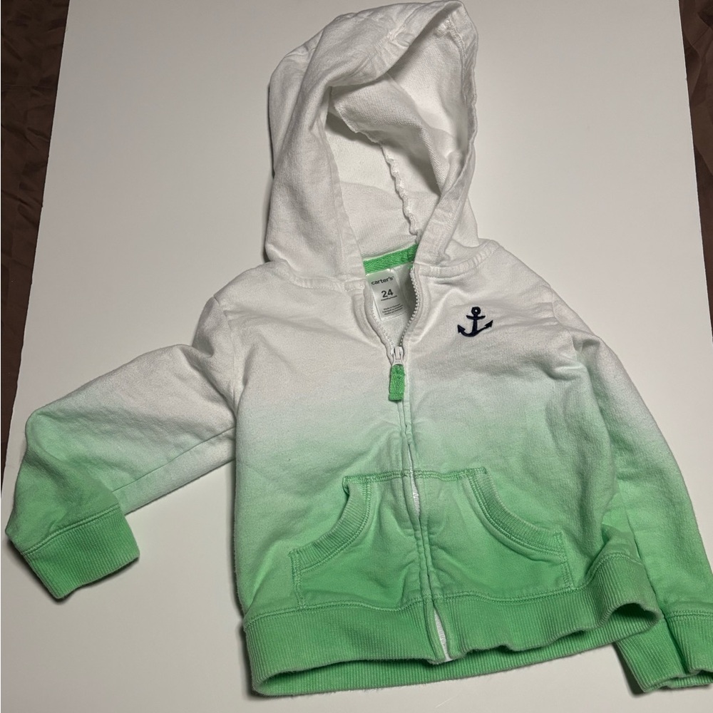 Carter’s sweatshirt ombré green white spring zip up anchor 24m